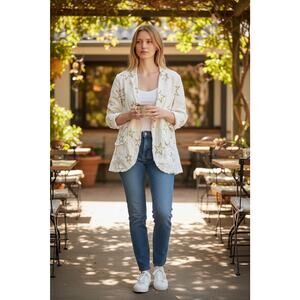 Venti6 White Gold Star Linen Open Blazer Sz S Italy